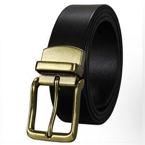 Bullko Men's Genuine Leather Dress Belt in “Black” with Gold Buckle Size 40-NIB